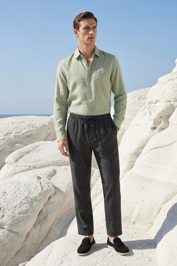 Ensemble en Lin Pisa Manches Longues Vert Menthe/Noir
