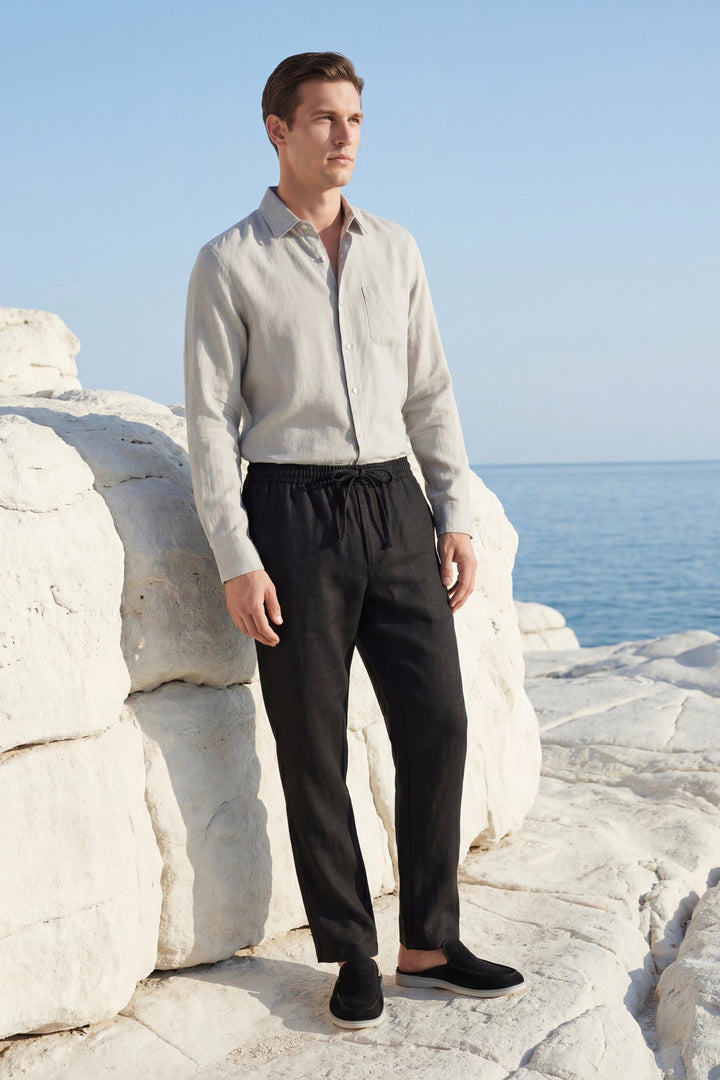 Ensemble en Lin Pisa Manches Longues Beige/Nero