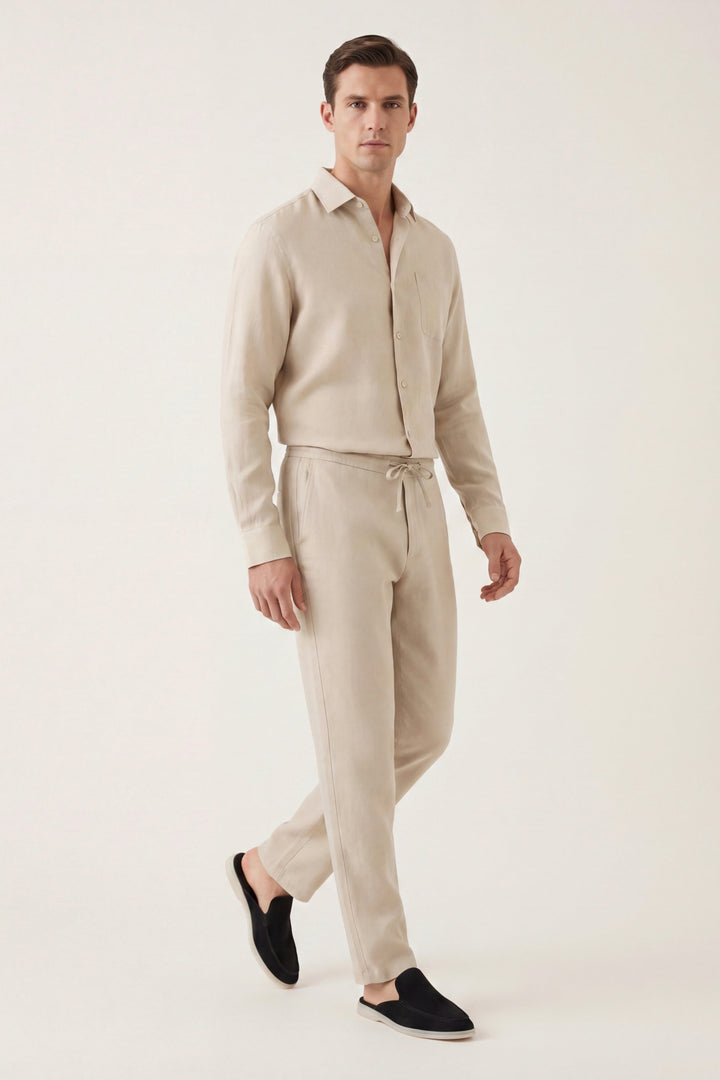 Ensemble en Lin Beige Manica Lunga