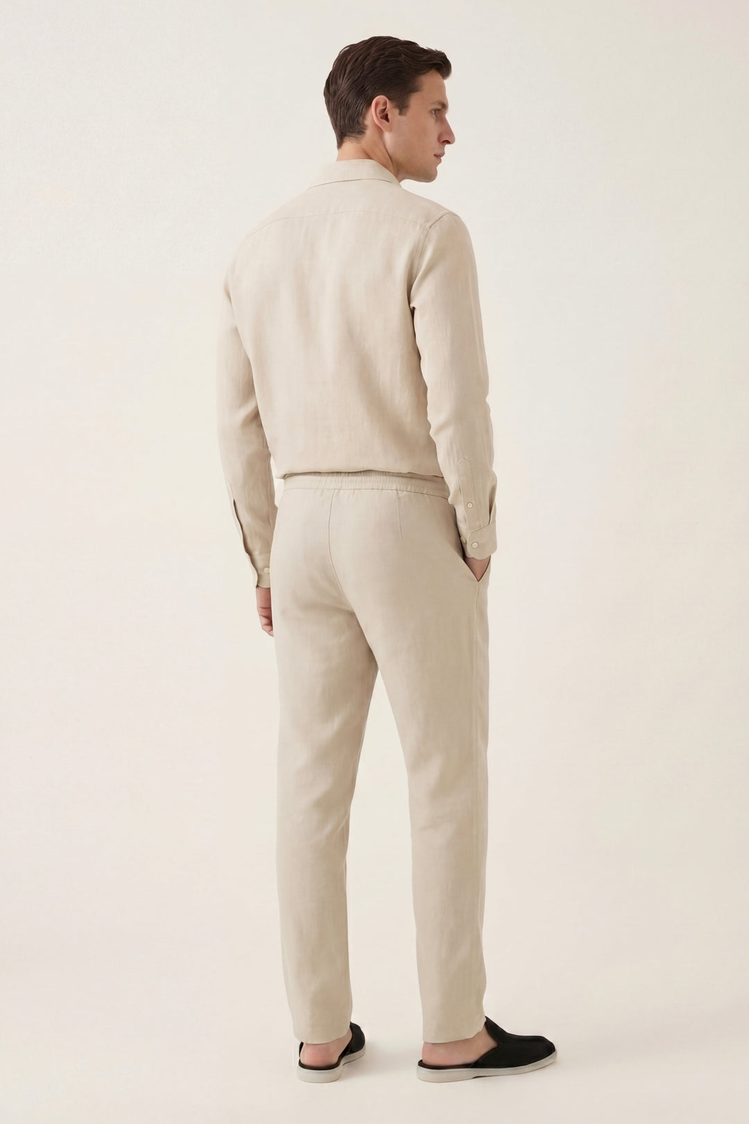 Ensemble en Lin Beige Manica Lunga