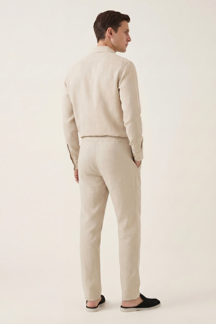 Ensemble en Lin Beige Manica Lunga