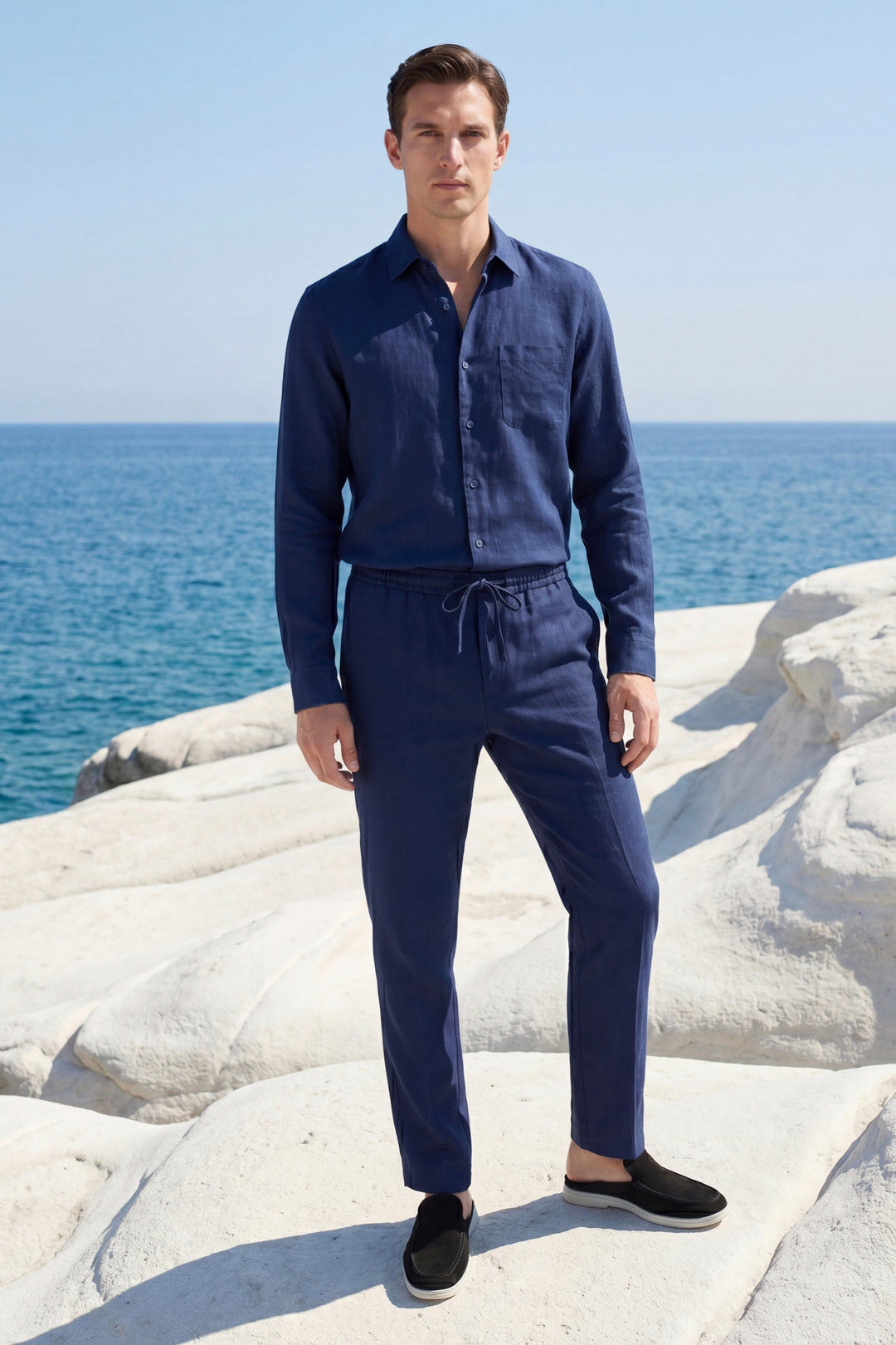 Ensemble en Lin Bellagio Manches Longues Bleu Marine