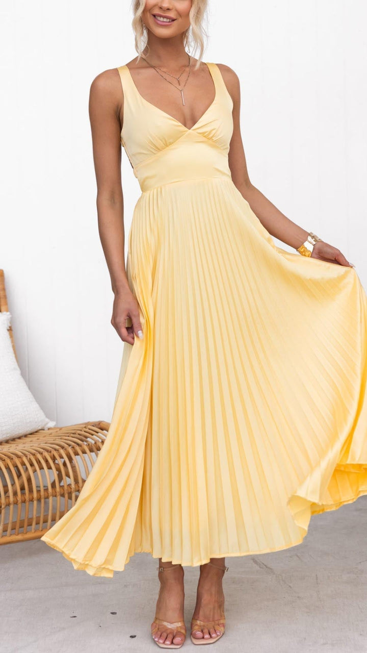 Malka™ | Robe Maxi Plissée à Décolleté en V
