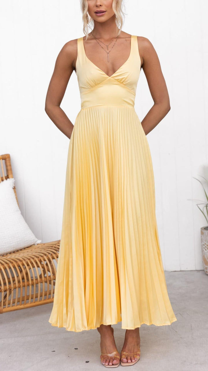 Malka™ | Robe Maxi Plissée à Décolleté en V