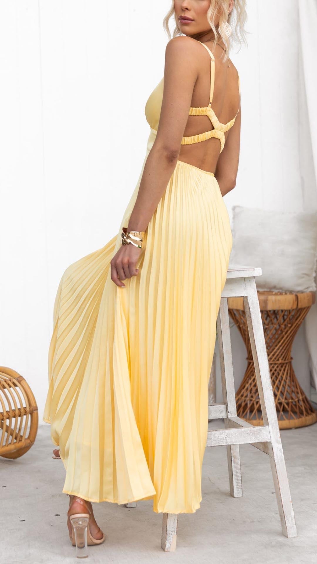 Malka™ | Robe Maxi Plissée à Décolleté en V