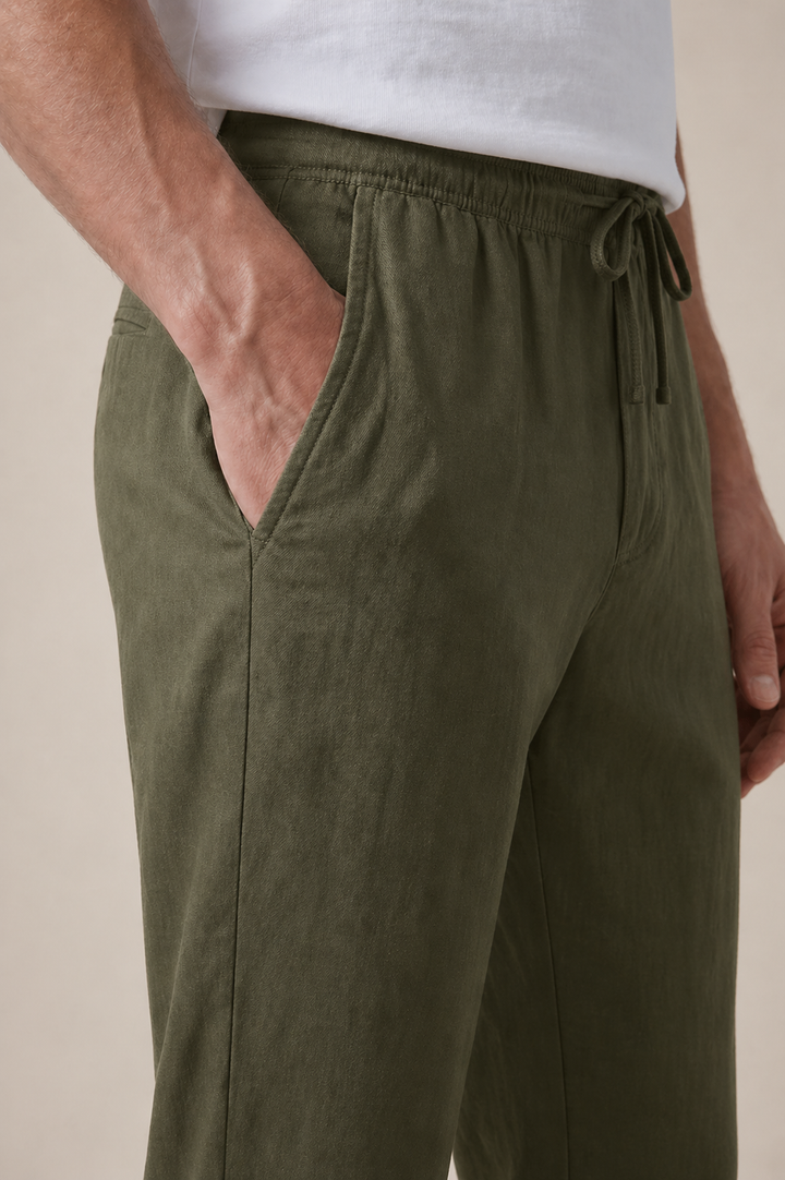 Pantalons Bayside en Lin Olive