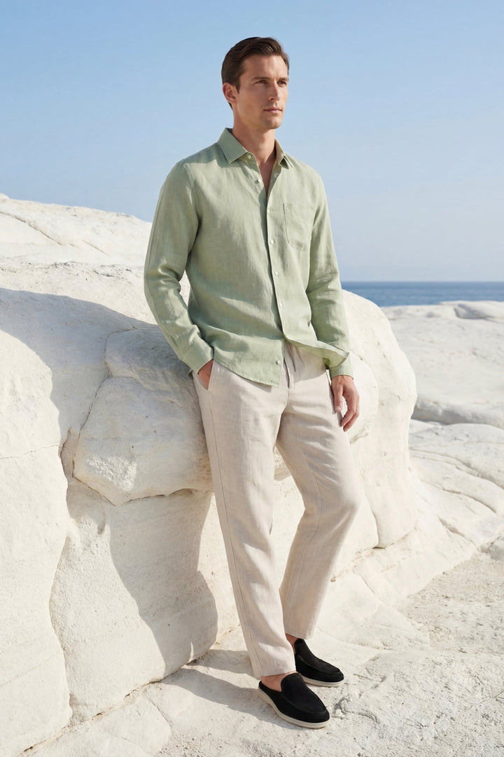 Ensemble en Lin Pisa Manches Longues Vert Menthe/Beige